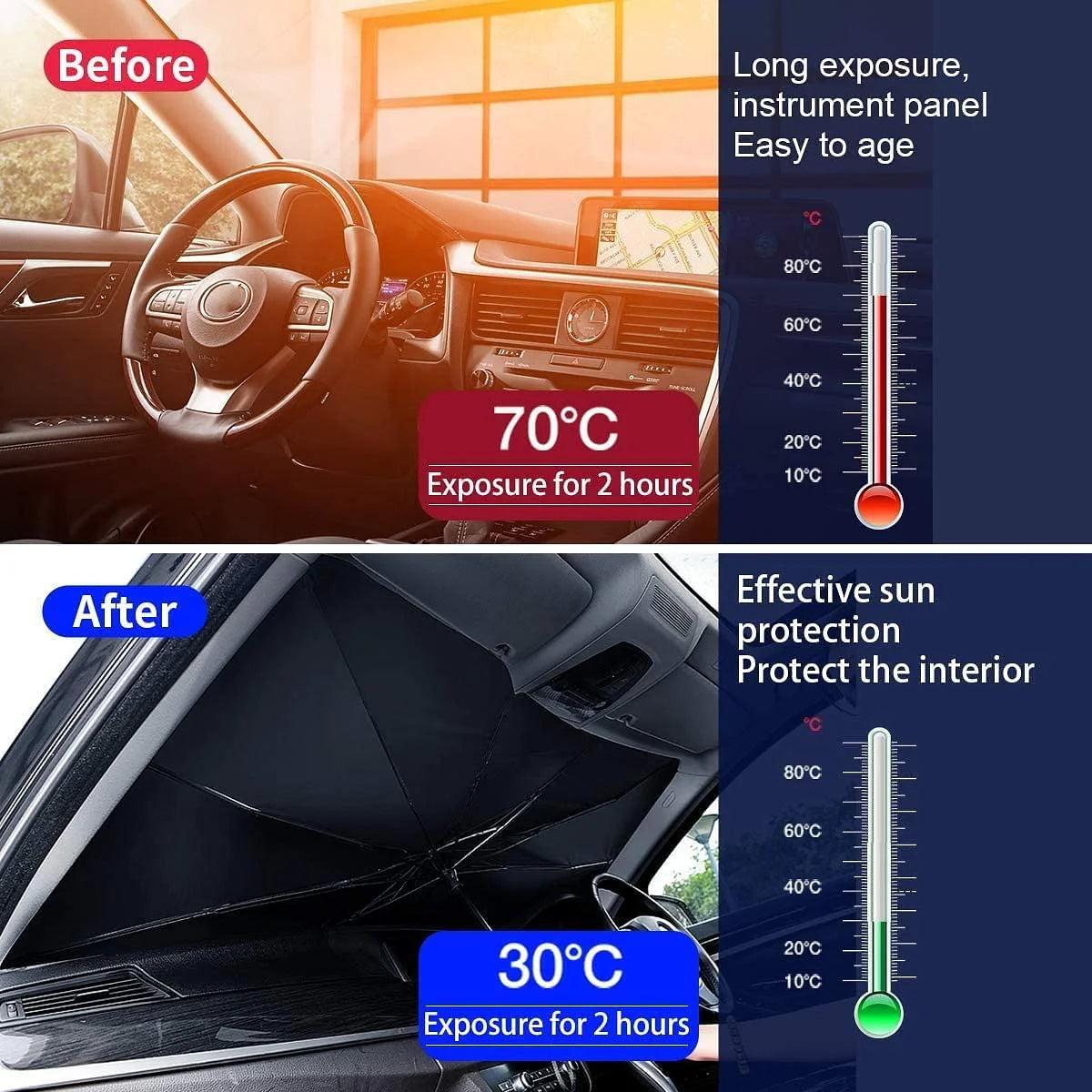 ✨Universal size Foldable Reflective Car Umbrella for Sun Heat Protection