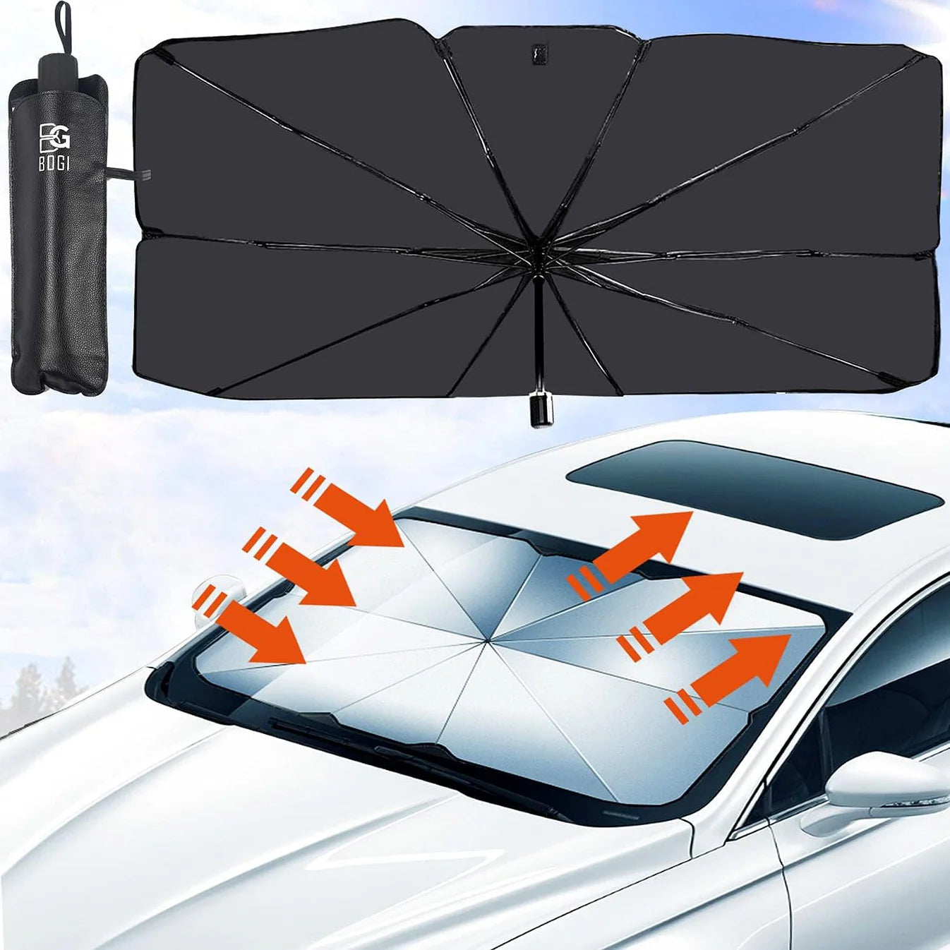 ✨Universal size Foldable Reflective Car Umbrella for Sun Heat Protection